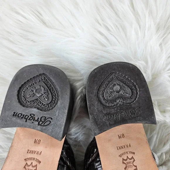 Brighton Franki Mules Womens 8 Brown Leather Croc Alligator Embossed Woven Charm - Picture 10 of 13